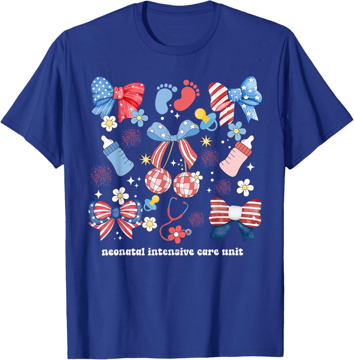 4th of July Neonatal ICU Nurse Coquette Bow NICU Nursing Women Men T-Shirt - T-Shirt | Royal