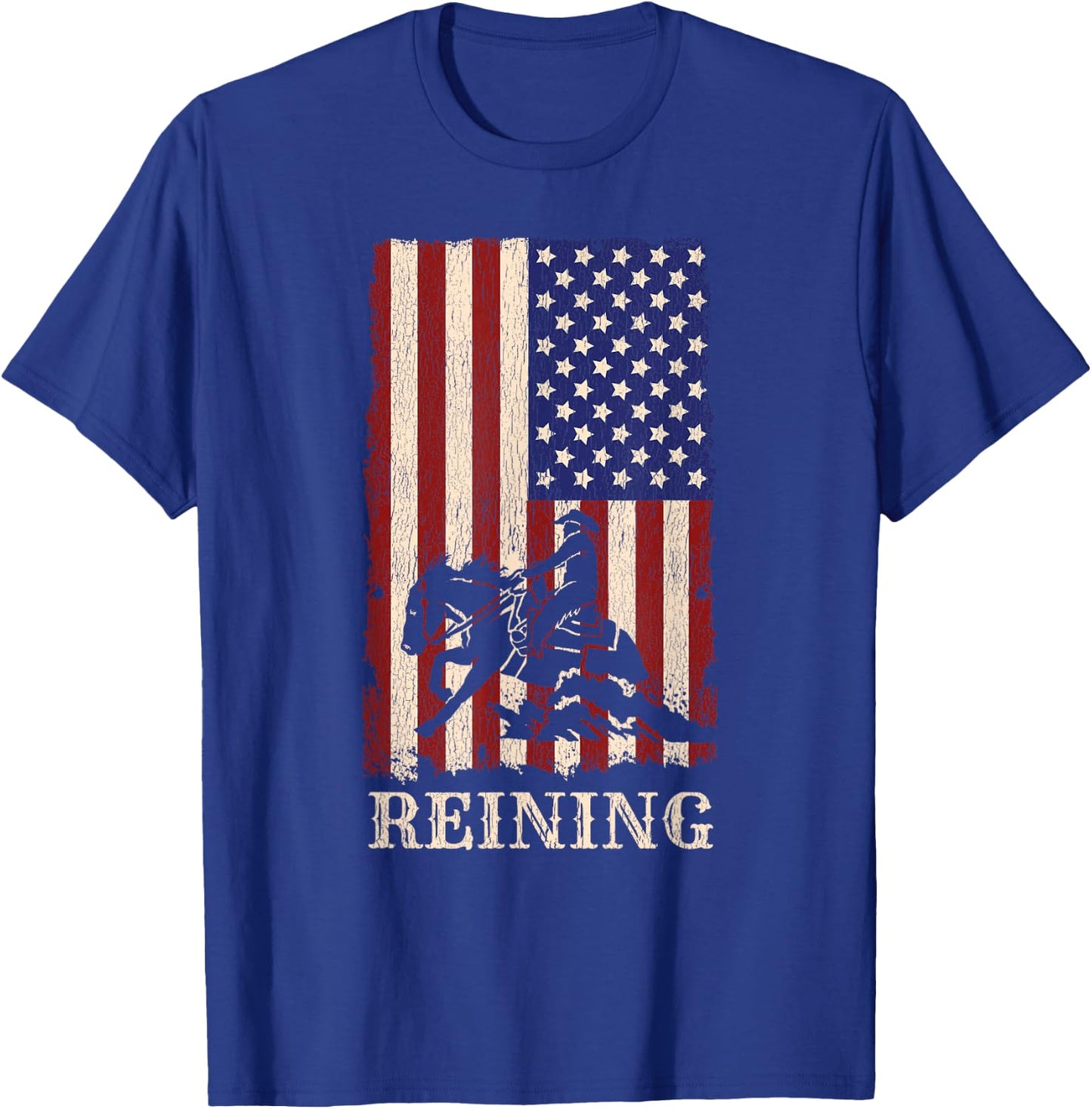 Reining Horse July 4th Flag Funny Equestrian Gift Men Women T-Shirt - T-Shirt | Royal