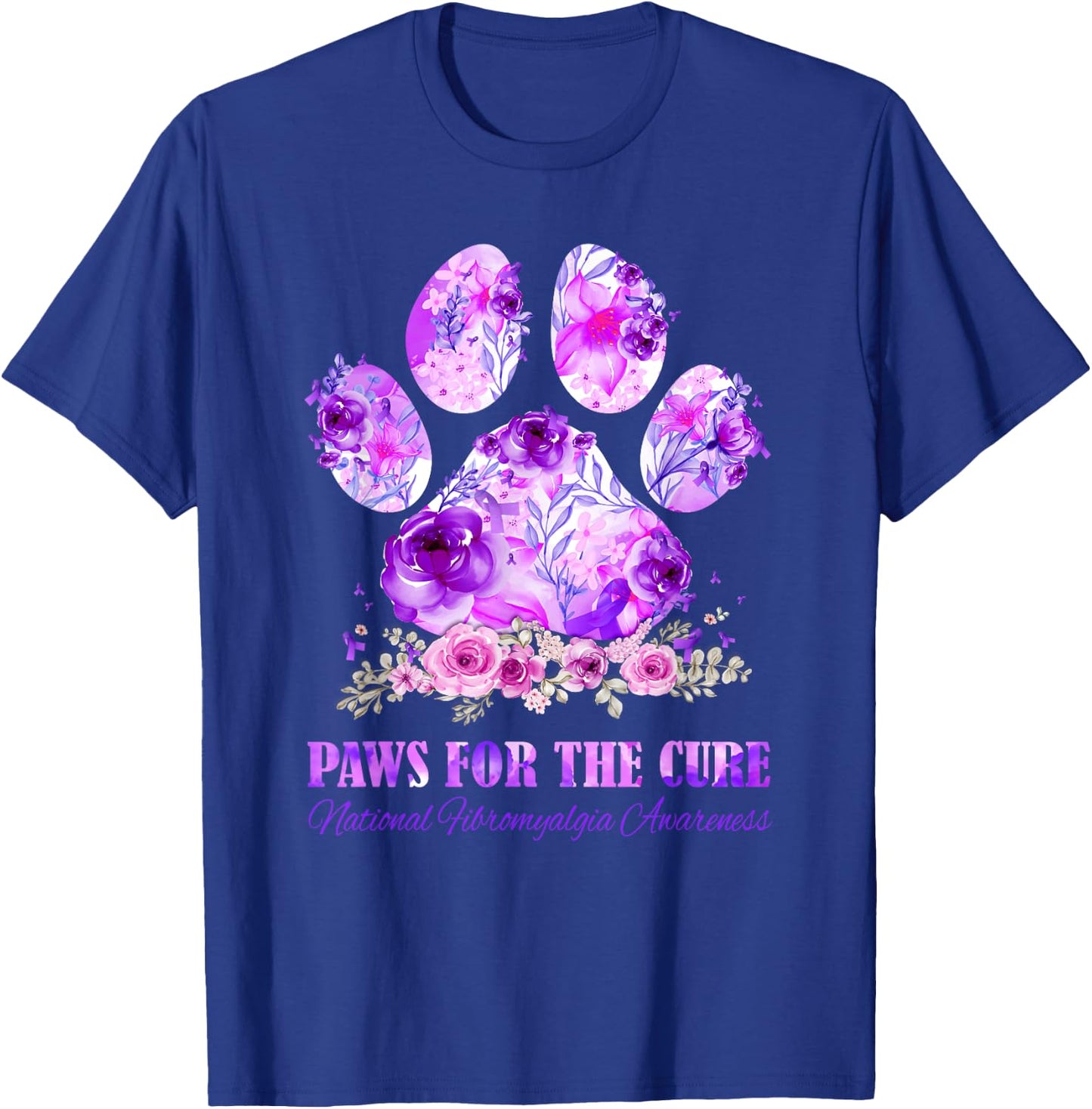 Dog Print Paws For The Cure Fibromyalgia Awareness Month T-Shirt - T-Shirt | Royal