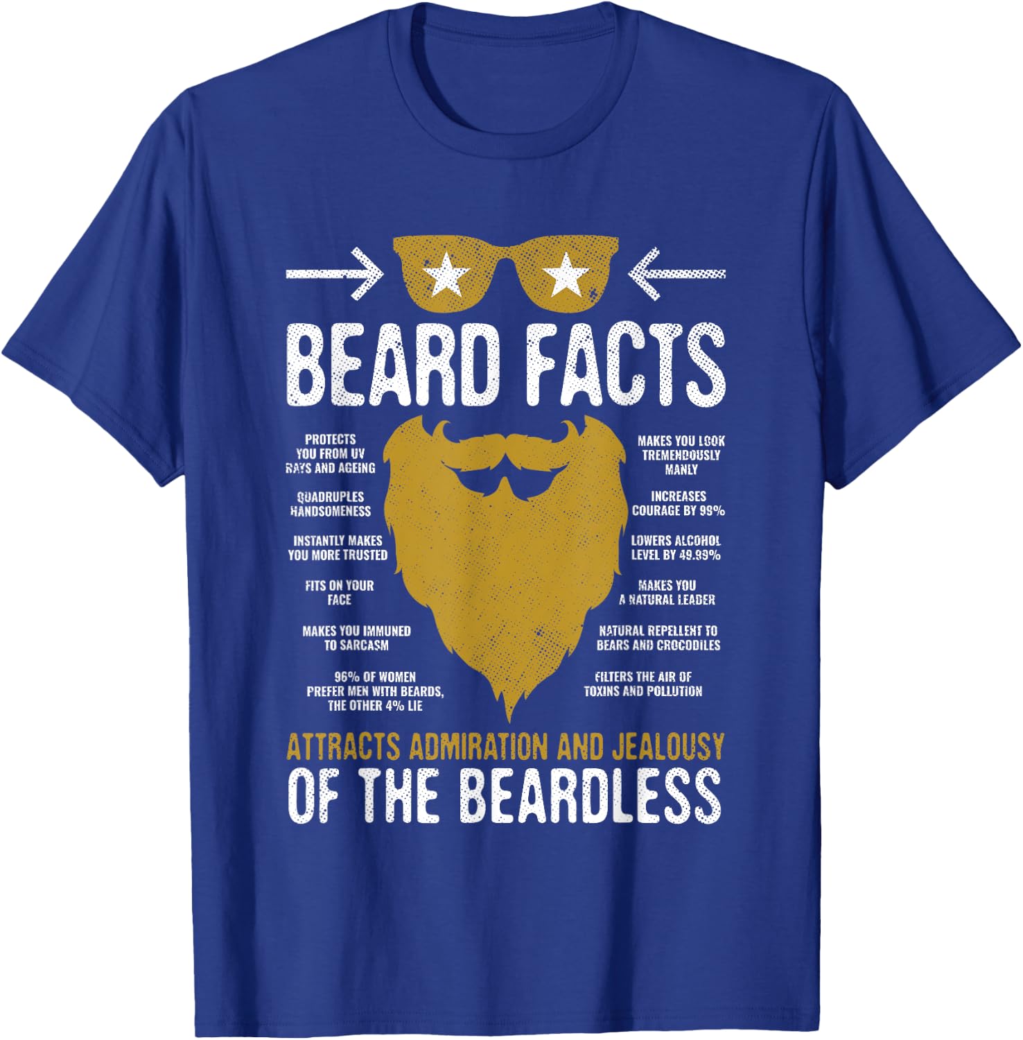 Bearded Man Vintage Style Funny Beard Facts Gift T-Shirt - T-Shirt | Royal