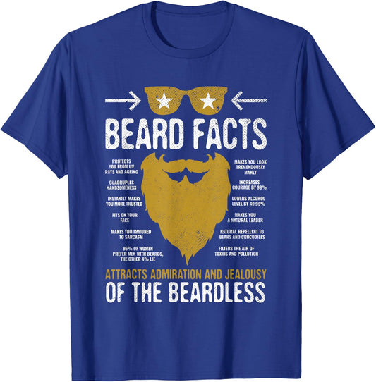 Bearded Man Vintage Style Funny Beard Facts Gift T-Shirt - T-Shirt | Royal
