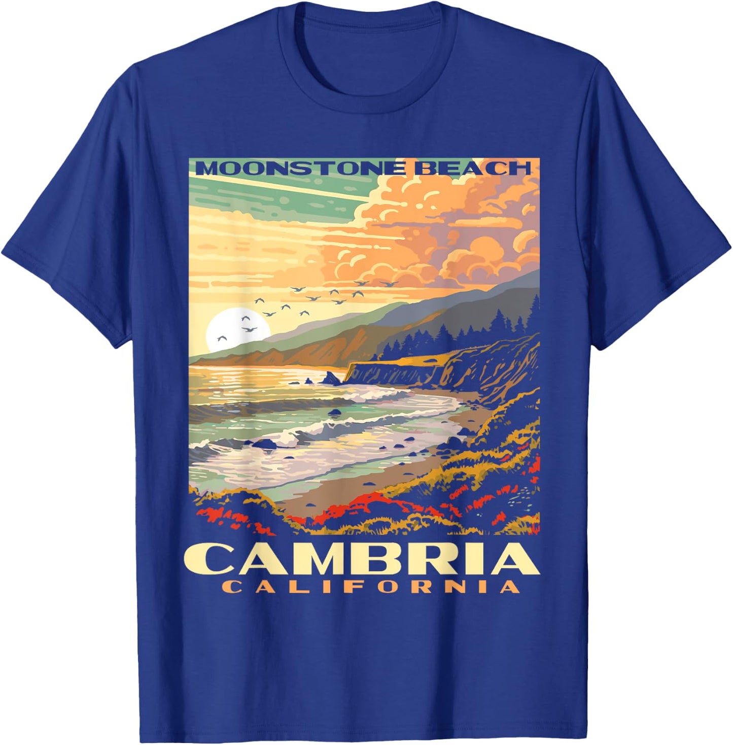 Cambria California Central Coast Moonstone Beach Vintage WPA Women Kids T-Shirt - T-Shirt | Royal