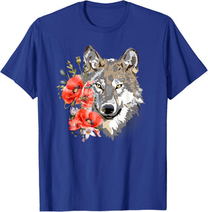 Wolf Cute Floral Graphic Wolves Women Girls T-Shirt - T-Shirt | Royal