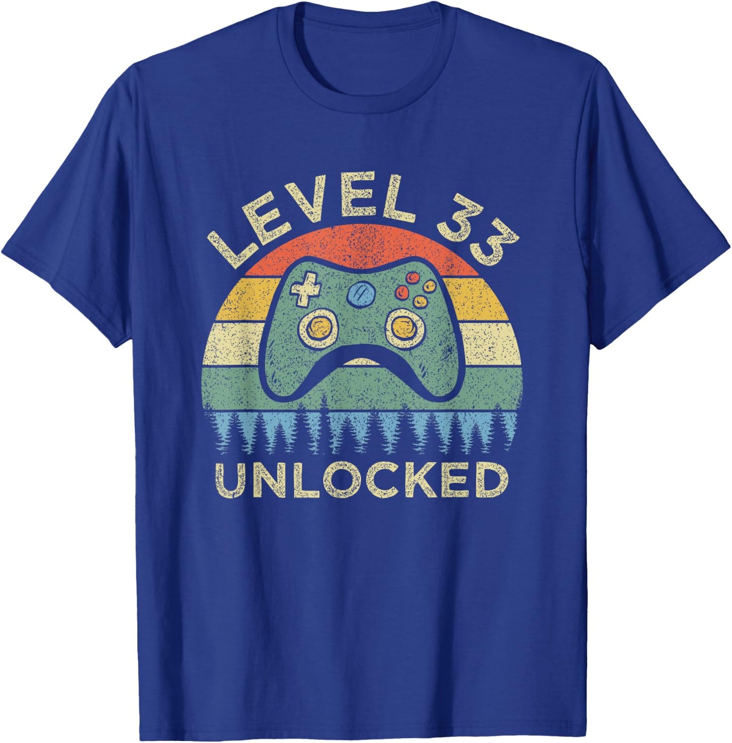 Level 33 Unlocked Video Gamer Retro 33rd Birthday Gift T-Shirt - T-Shirt | Royal