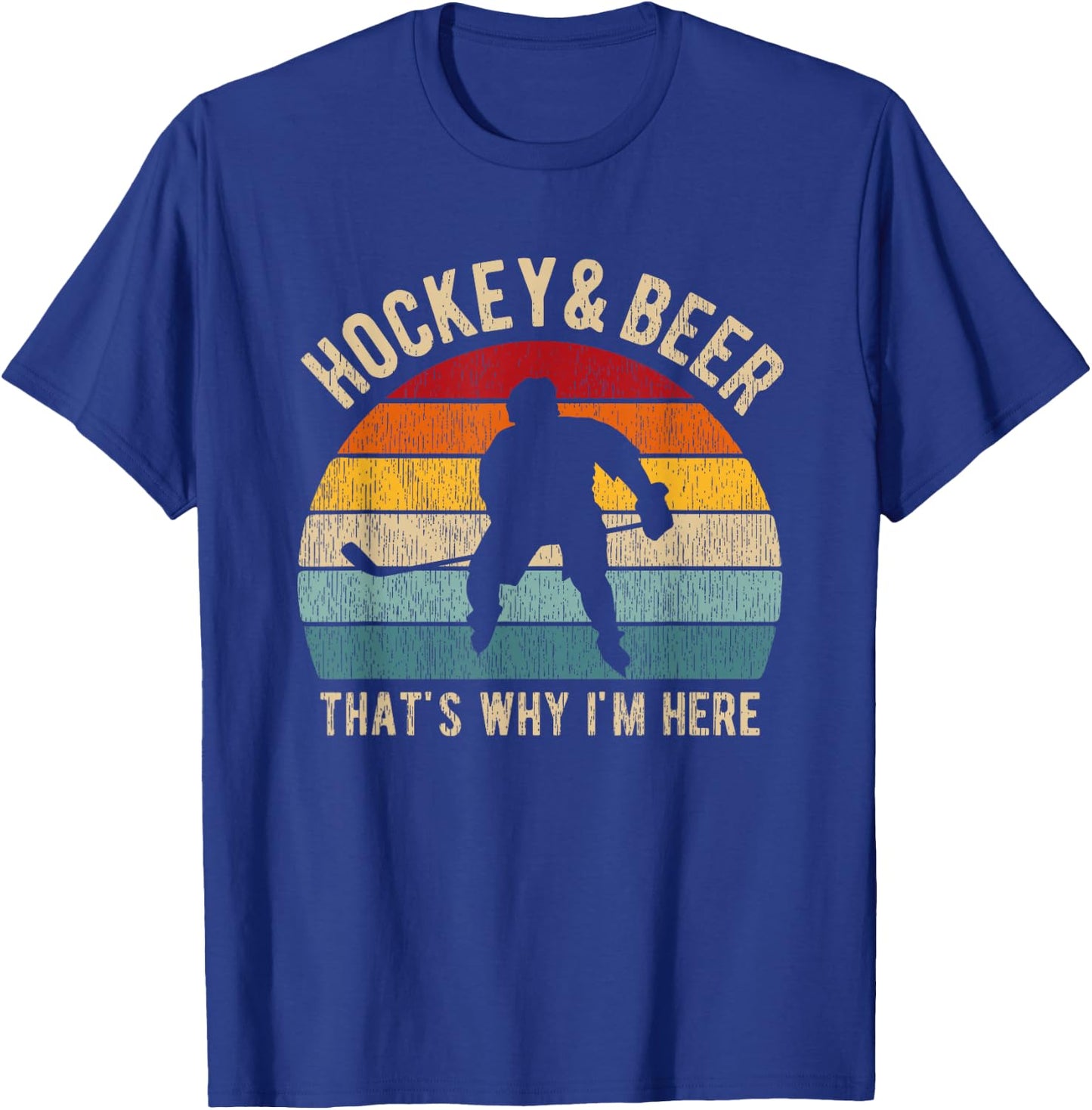 Distressed Hockey and Beer Funny Pun Hockey T-Shirt - T-Shirt | Royal