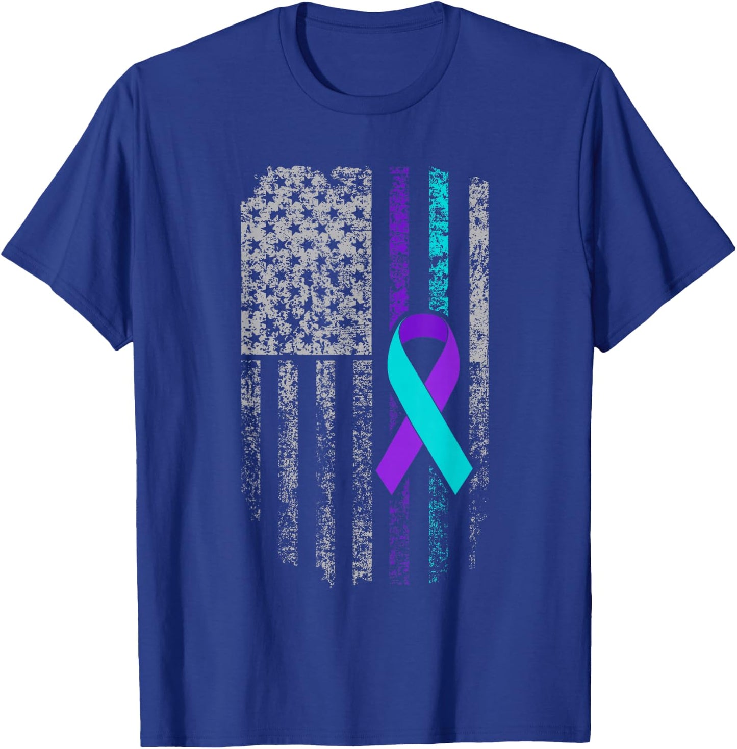 Suicide Prevention Awareness American Flag Ribbon Support T-Shirt - T-Shirt | Royal