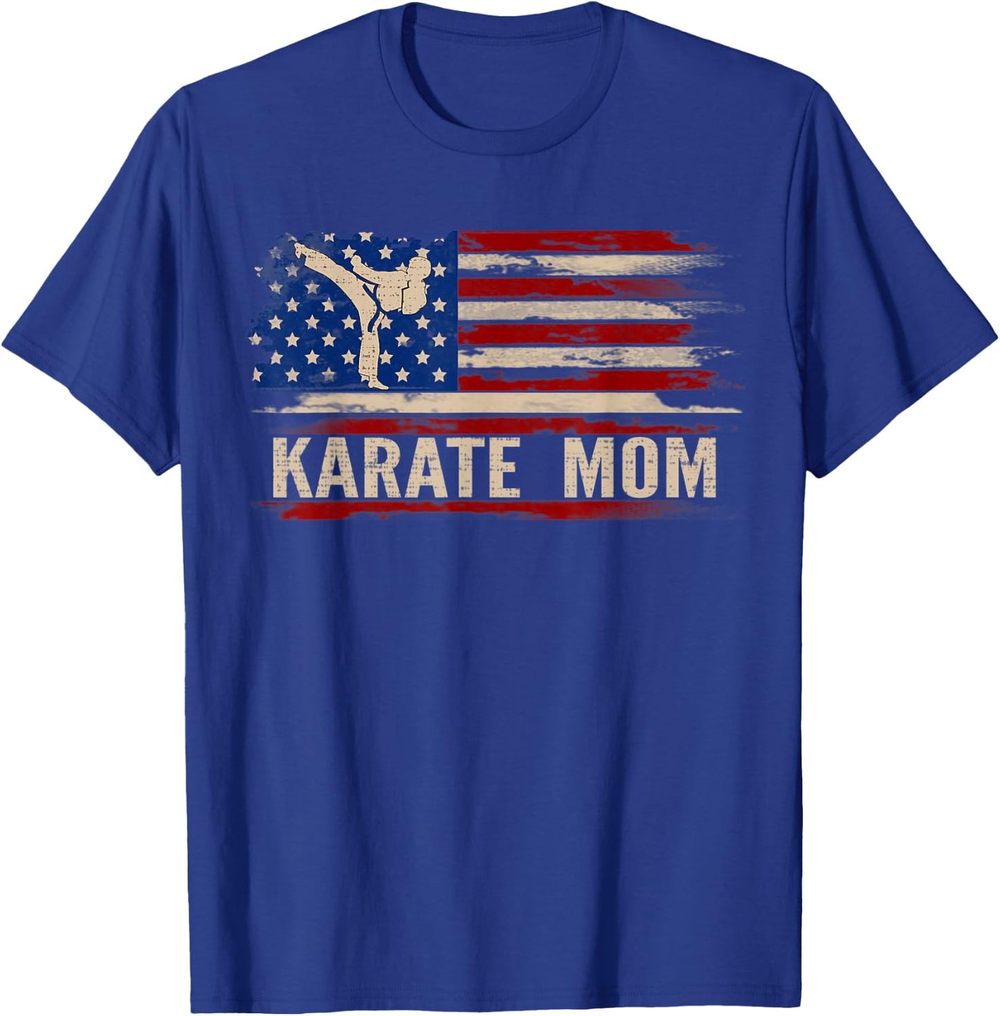 Vintage Karate Mom American USA Flag The Kick Gift T-Shirt - T-Shirt | Royal