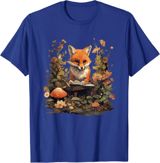 Cottagecore Fox Reading Book Aesthetic Outfit T-Shirt - T-Shirt | Royal