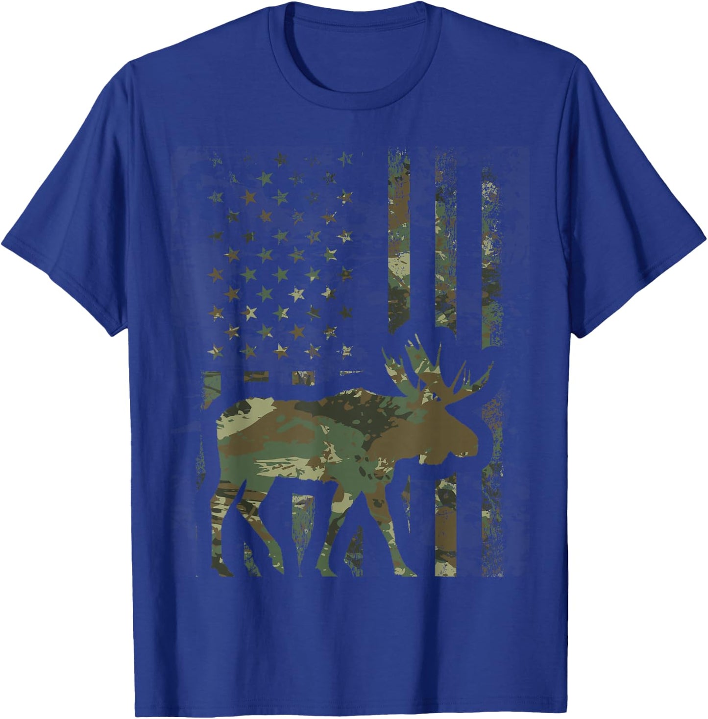 Camo American Flag Moose Hunting Gift Hunter Moose Lover T-Shirt - T-Shirt | Royal