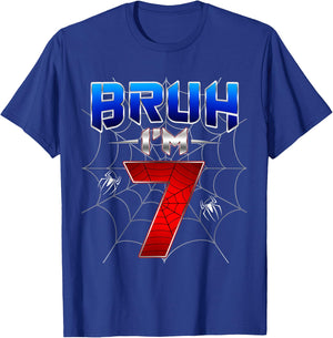 Bruh I'm 7 Year Old Birthday Spider Web Kid Boy 7th Birthday T-Shirt - T-Shirt | Royal