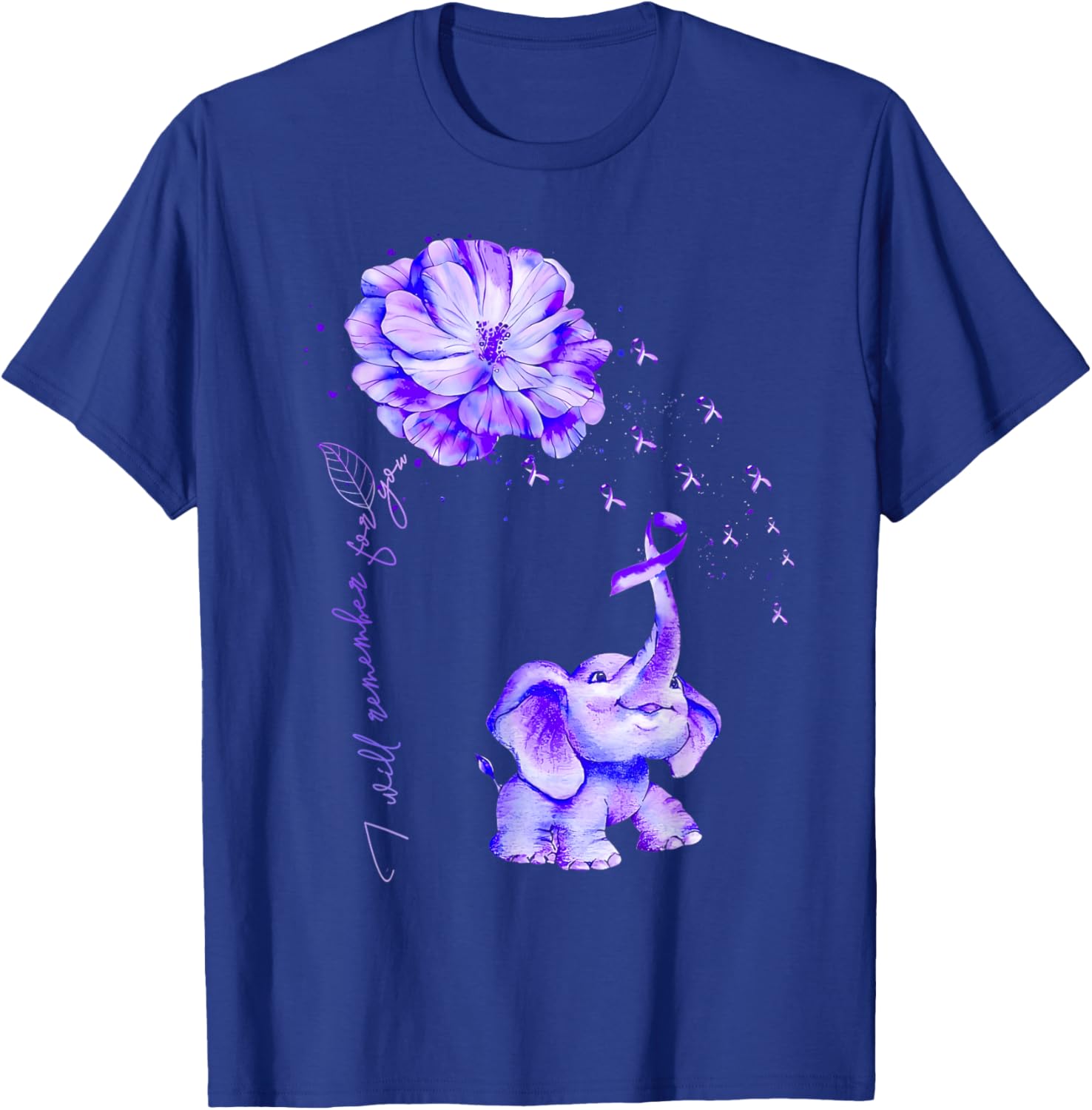 I'll Remember For You Purple Elephant Alzheimer's Awareness T-Shirt - T-Shirt | Royal