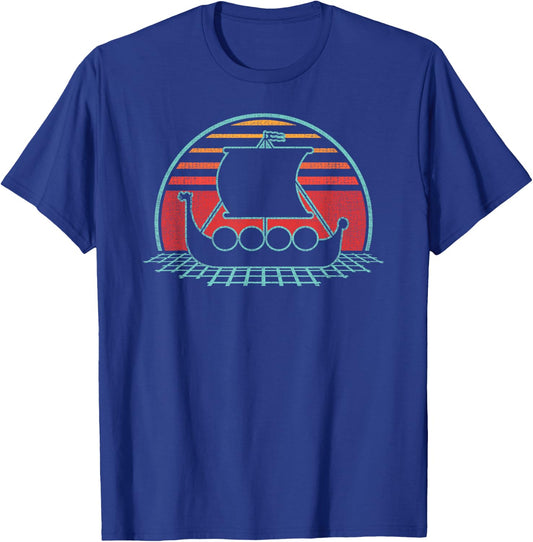 Viking Ship Retro Vintage 80s Style Gift T-Shirt - T-Shirt | Royal