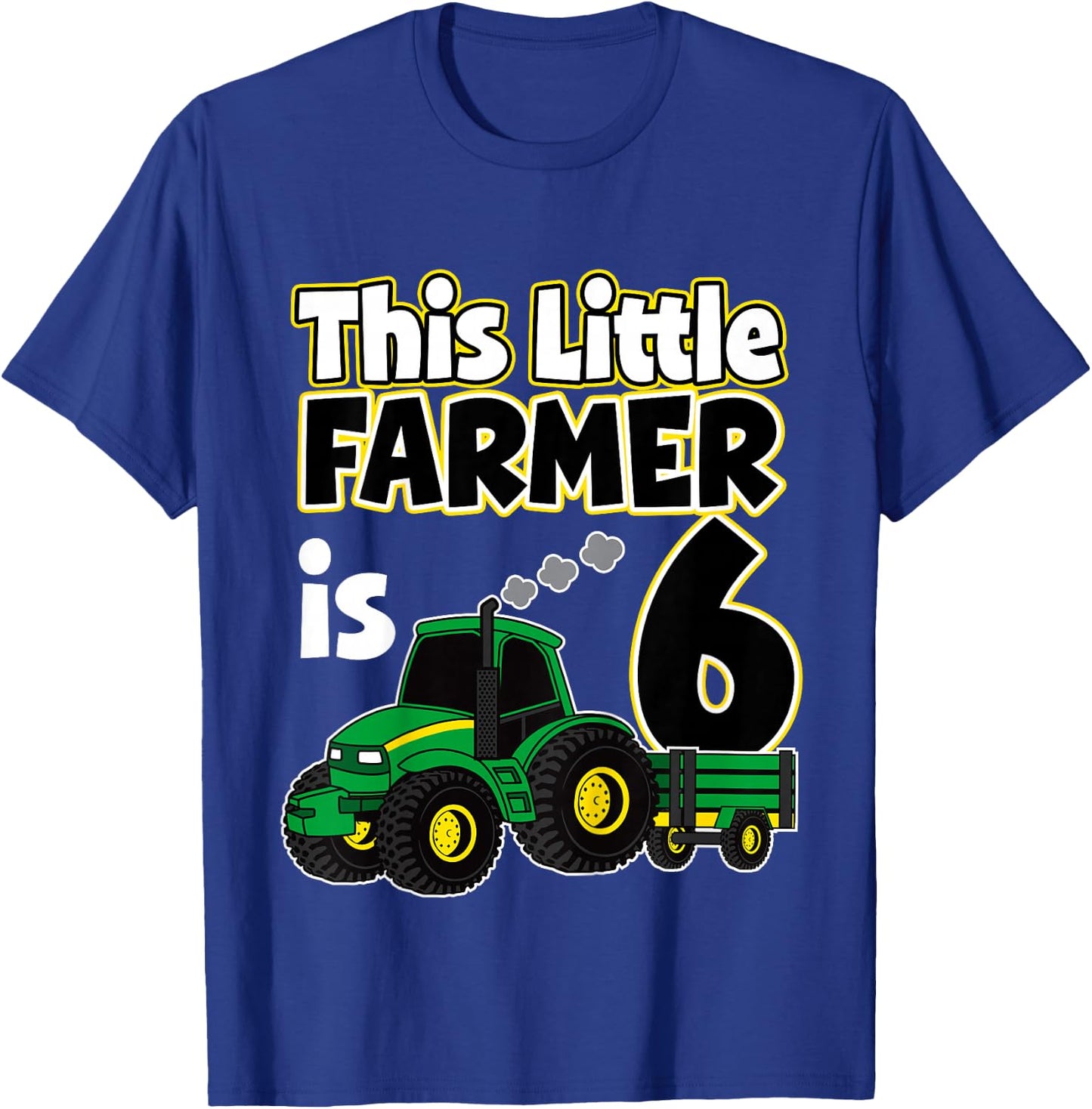 6th Birthday This Little Farmer Tractor 6 Year Old T-Shirt - T-Shirt | Royal