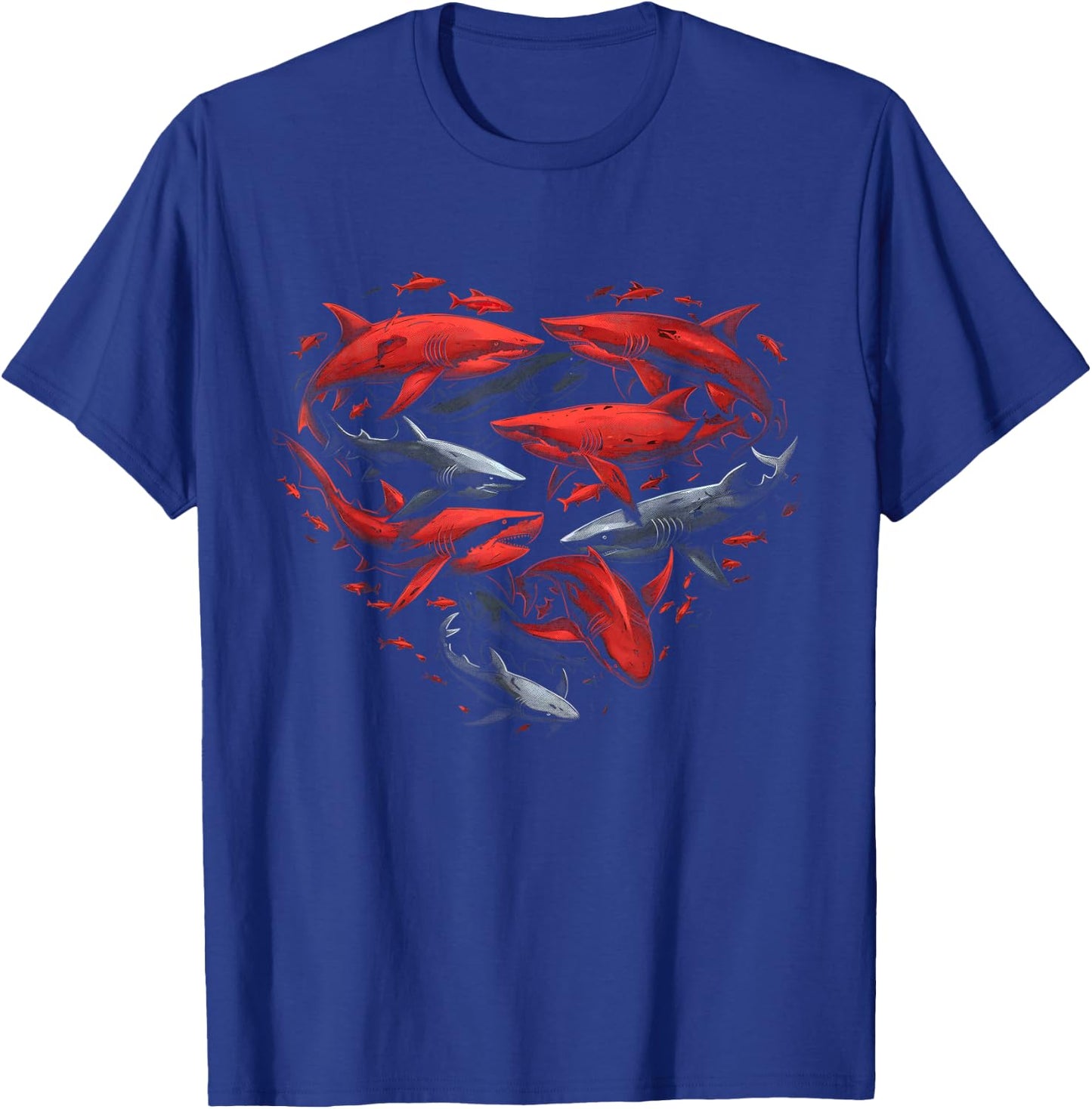 Vintage Shark Silhouette Hammerhead Shark Tiger Shark Heart T-Shirt - T-Shirt | Royal