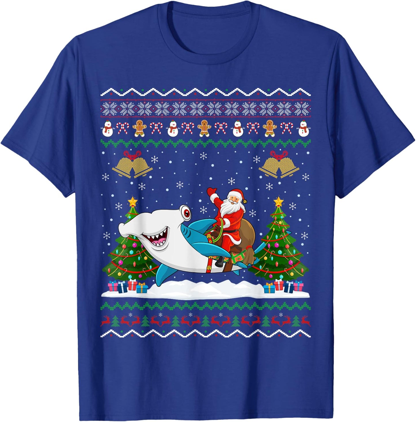 Ugly Hammerhead Shark Xmas Gift Santa Riding Shark Christmas T-Shirt - T-Shirt | Royal
