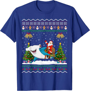 Ugly Hammerhead Shark Xmas Gift Santa Riding Shark Christmas T-Shirt - T-Shirt | Royal