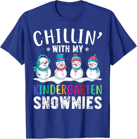 Chillin With My Kindergarten Snowmies Funny Xmas Snowman T-Shirt - T-Shirt | Royal