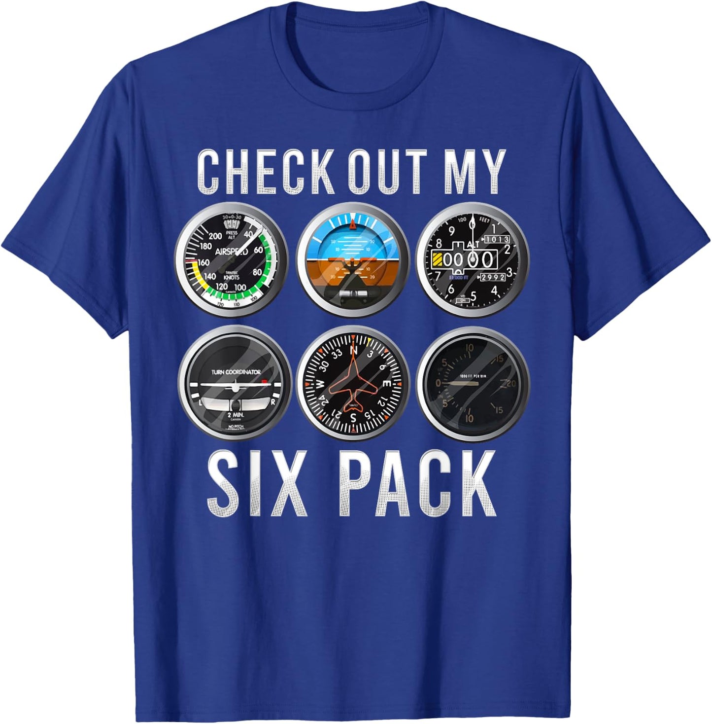 Funny Check Out My Six Pack Airplane Pilot Aviation T-Shirt - T-Shirt | Royal