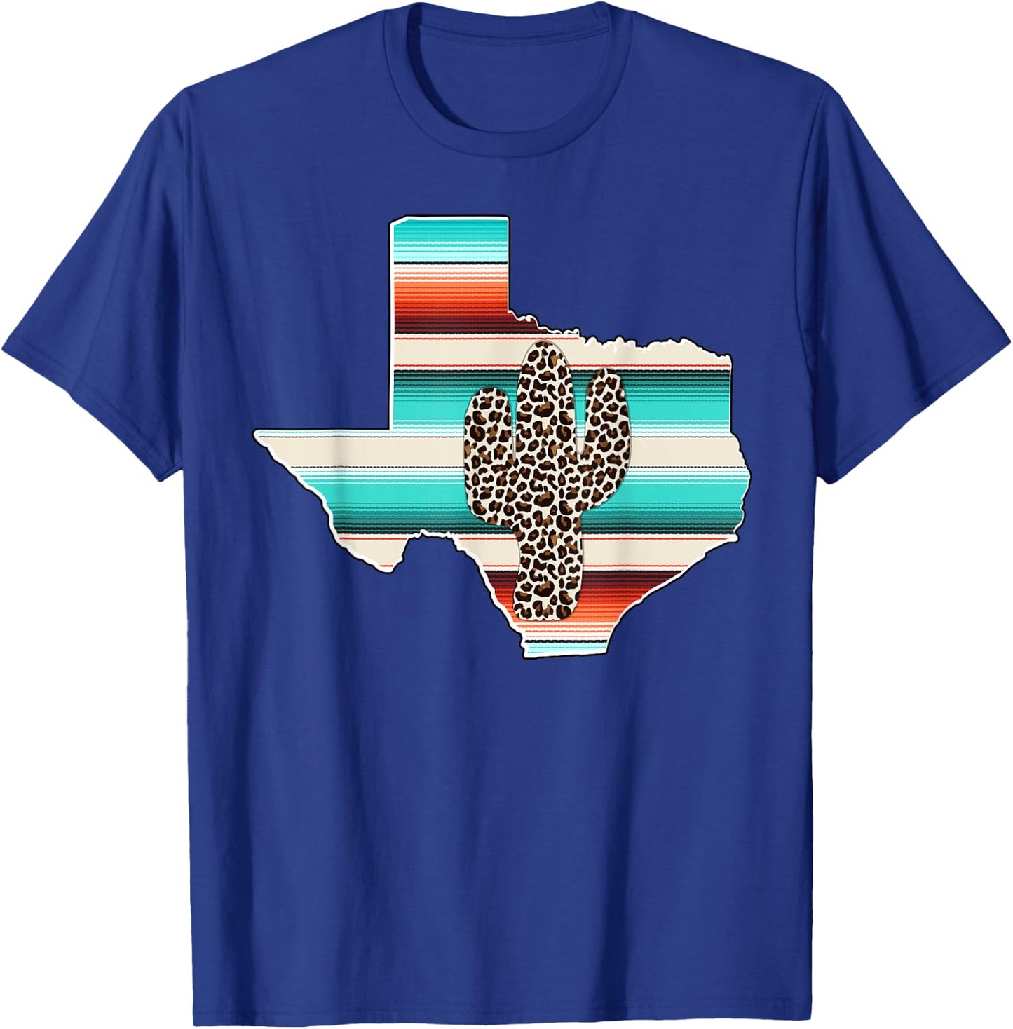 Texas State Pride Leopard Cactus Serape print Turquoise T-Shirt - T-Shirt | Royal