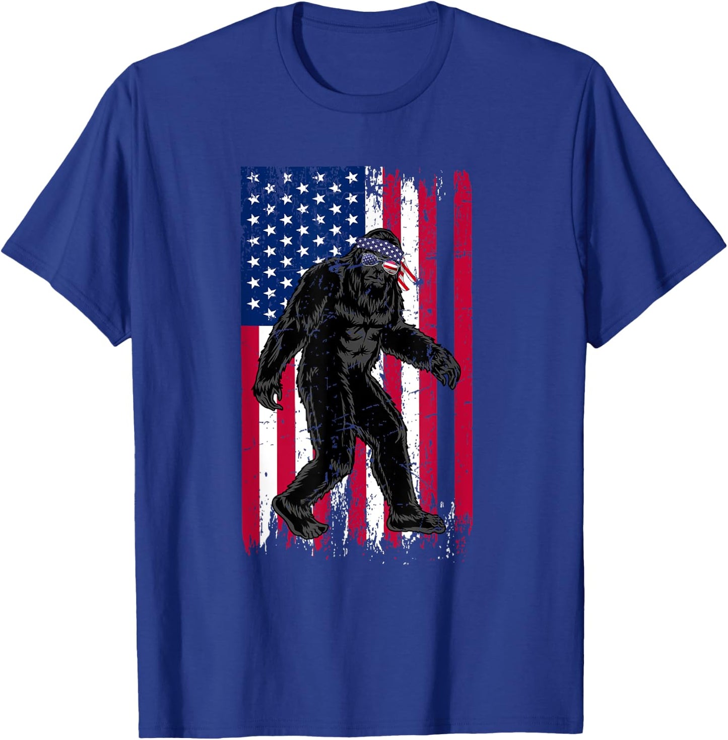 Vintage Bigfoot American Flag Art 4th of July Party T-Shirt - T-Shirt | Royal