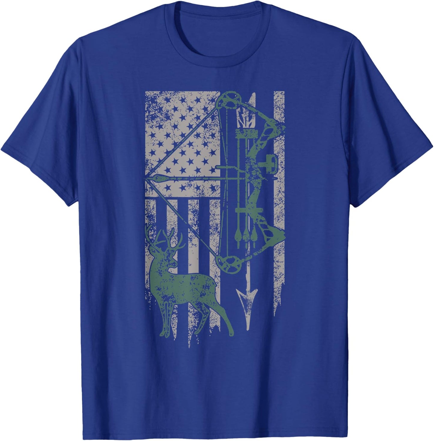 Deer Hunter Bow Vintage Distressed American Flag Patriotic Women Kids Men T-Shirt - T-Shirt | Royal