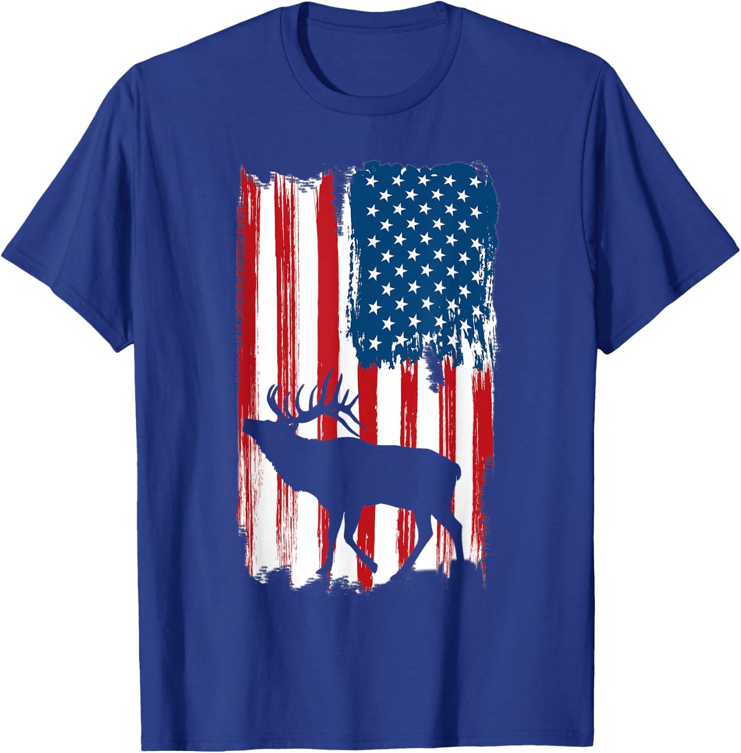 Vintage Patriotic American Flag Elk Hunter Hunting Sportsman T-Shirt - T-Shirt | Royal