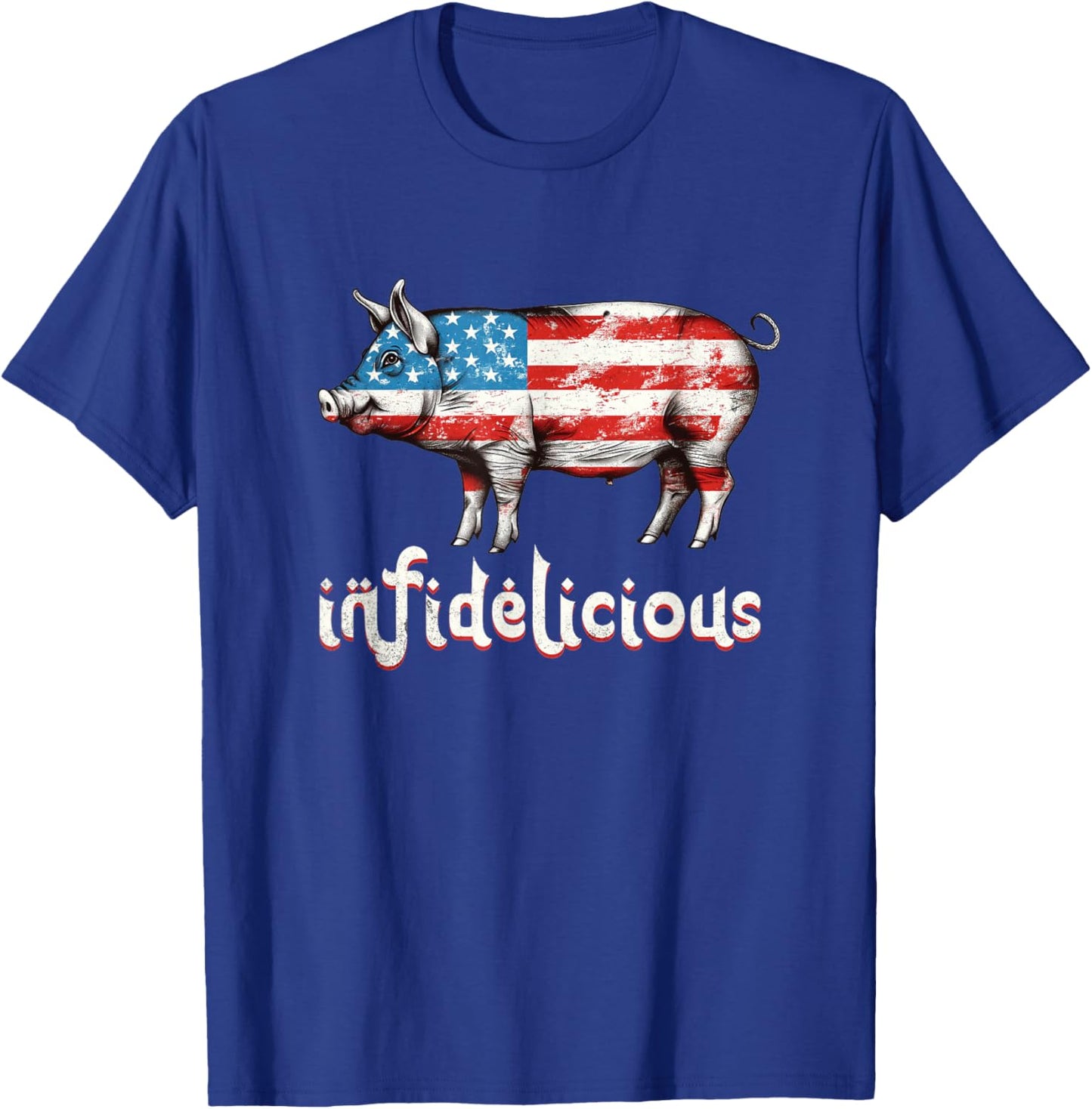 Infidelicious - Funny Barbecue Pork BBQ Pig American Flag Women Kids Men T-Shirt - T-Shirt | Royal