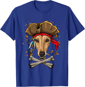 Greyhound Pirate Dog Halloween Jolly Roger T-Shirt - T-Shirt | Royal