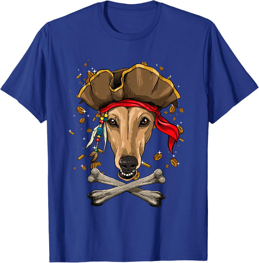 Greyhound Pirate Dog Halloween Jolly Roger T-Shirt - T-Shirt | Royal