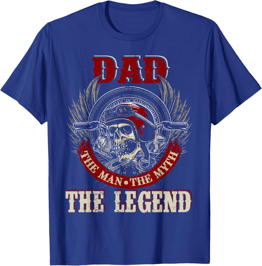 Dad The Man The Myth Happy Father's Day Skull Biker Lover T-Shirt - T-Shirt | Royal