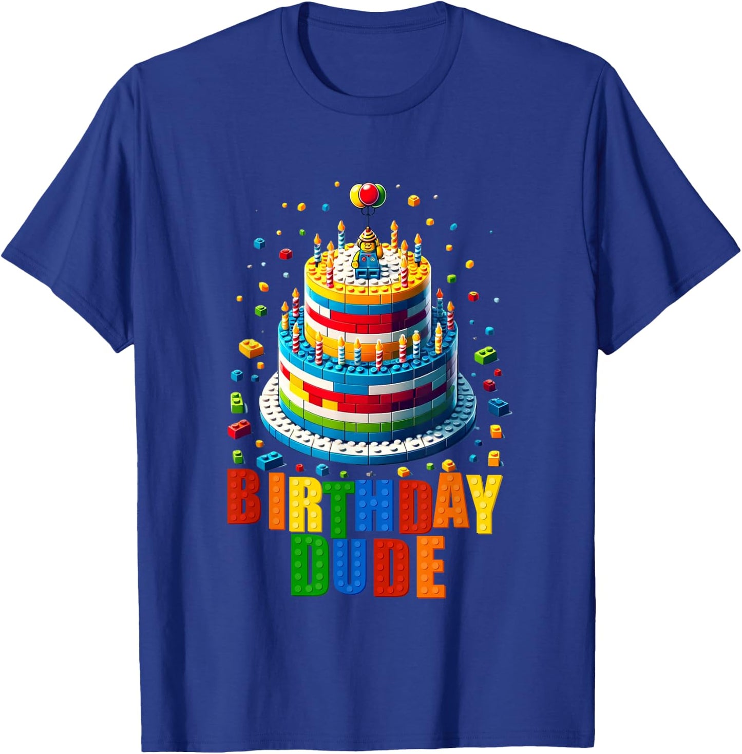 Building Bricks Cake Birthday Dude Master Builder T-Shirt - T-Shirt | Royal