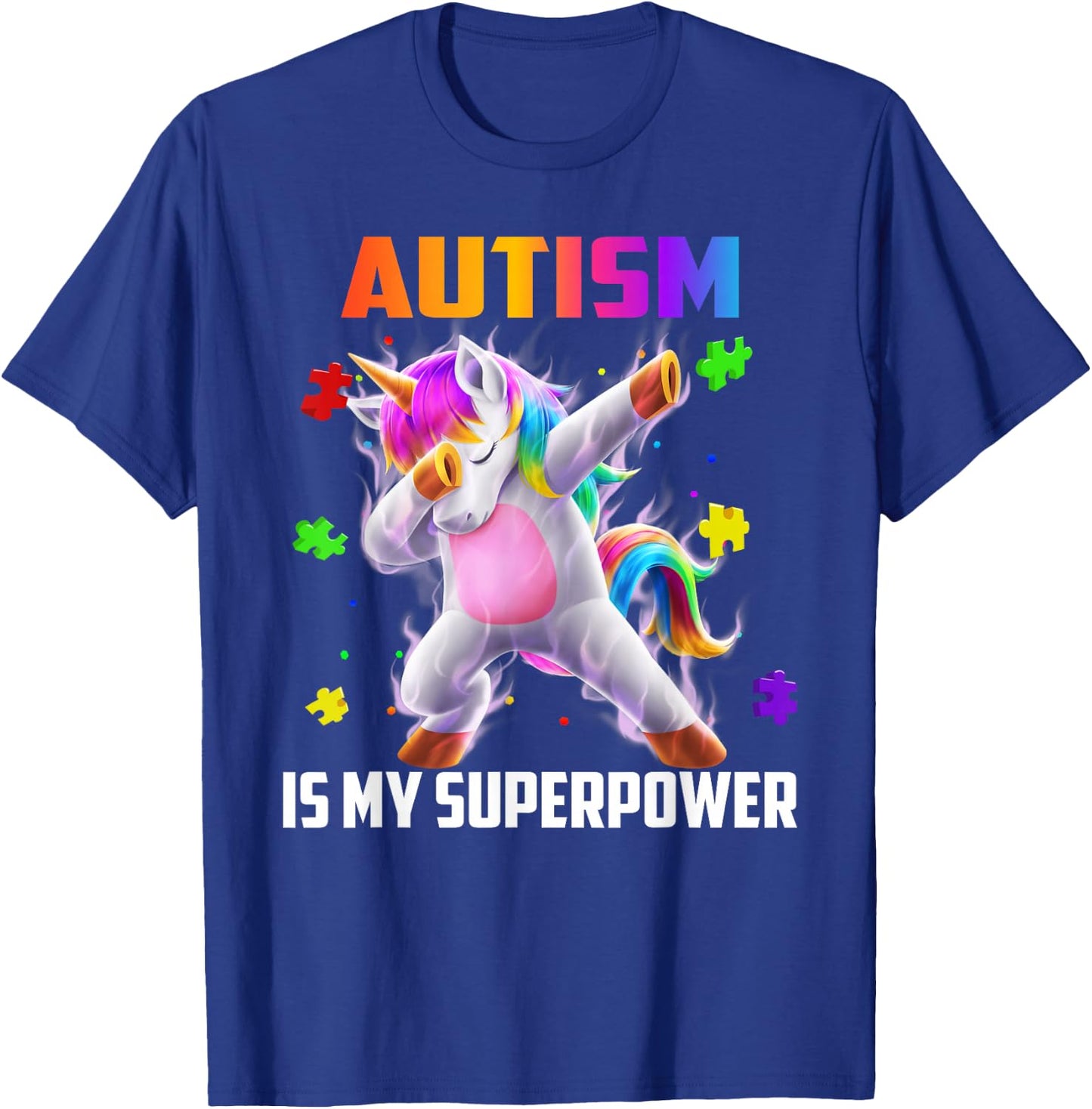 Autism Is My Superpower Dabbing Unicorn Gift Kids Boys Girls T-Shirt - T-Shirt | Royal