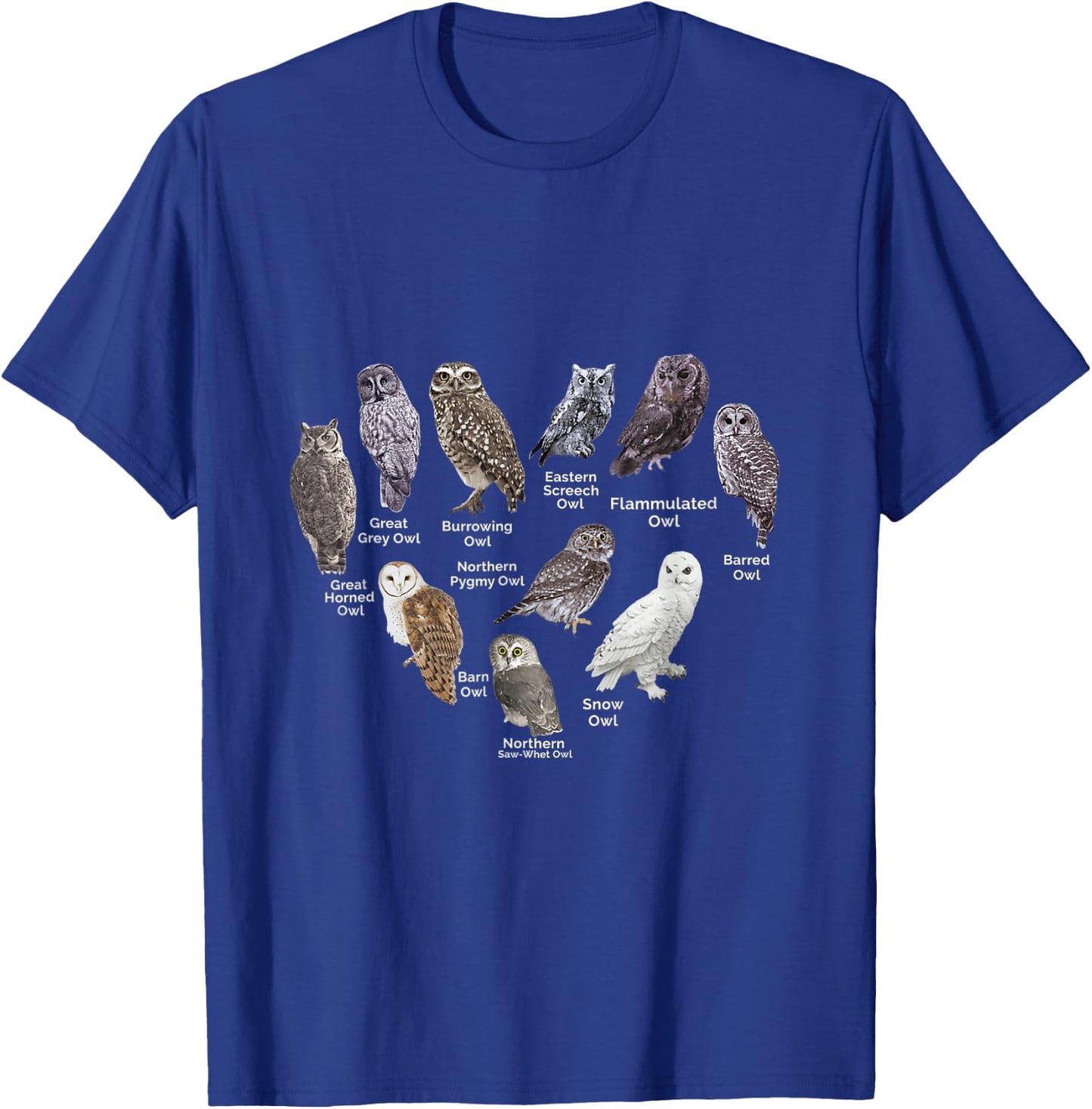 Types of Owls Educational Cute Owl Lover gift men women kids T-Shirt - T-Shirt | Royal
