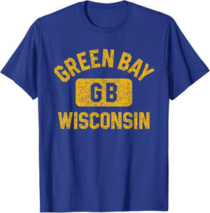 Green Bay Wisconsin GB Gym Style Distressed Amber Print T-Shirt - T-Shirt | Royal