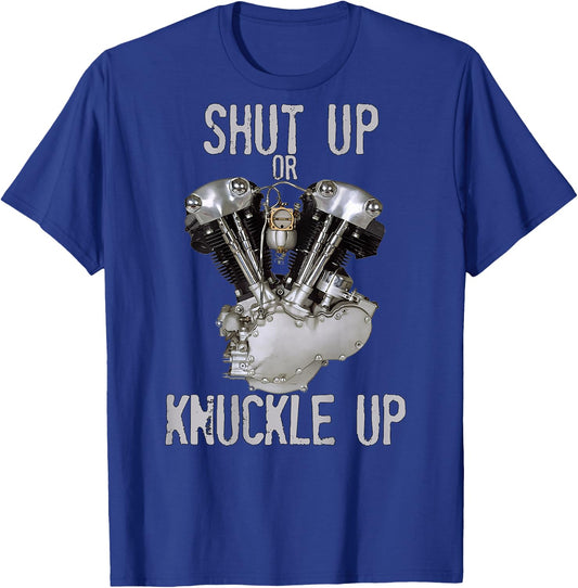 HD V-Twin Shut Up or Knuckle Up Knucklehead Retro Biker Gear T-Shirt - T-Shirt | Royal