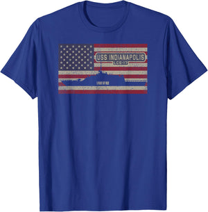 USS Indianapolis LCS-17 Littoral Combat Ship USA Flag T-Shirt - T-Shirt | Royal