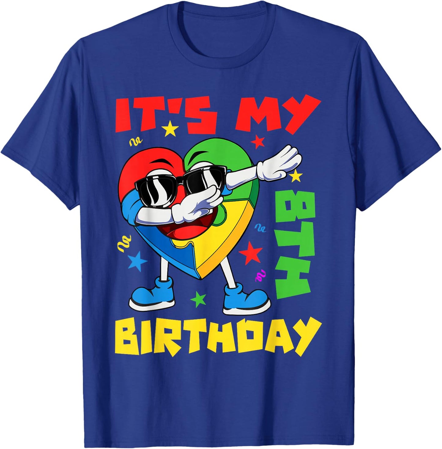 It's My 8th Birthday Dabbing Puzzle Pieces Autism Awareness T-Shirt - T-Shirt | Royal