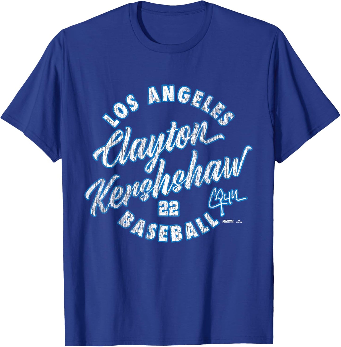 Clayton Kershaw Los Angeles Baseball Vintage Cursive MLBPA T-Shirt - T-Shirt | Royal