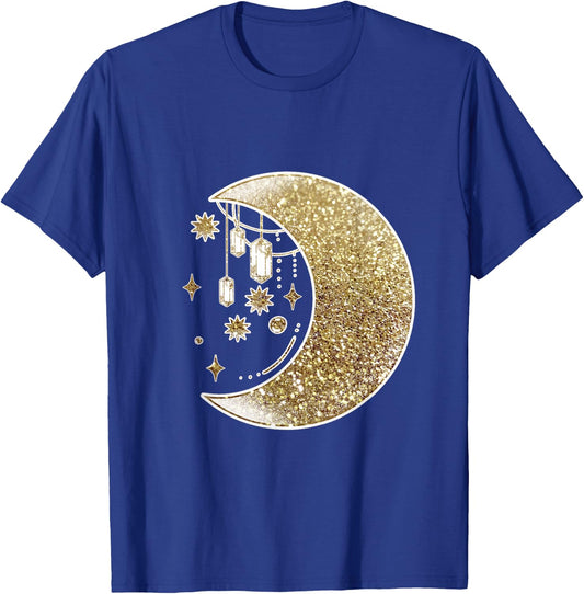 Yellow Half Crescent Moon Stars Ornaments Galaxy Space T-Shirt - T-Shirt | Royal