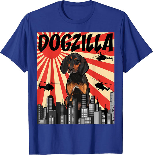 Funny Retro Japanese Dogzilla Black and Tan Coonhound T-Shirt - T-Shirt | Royal
