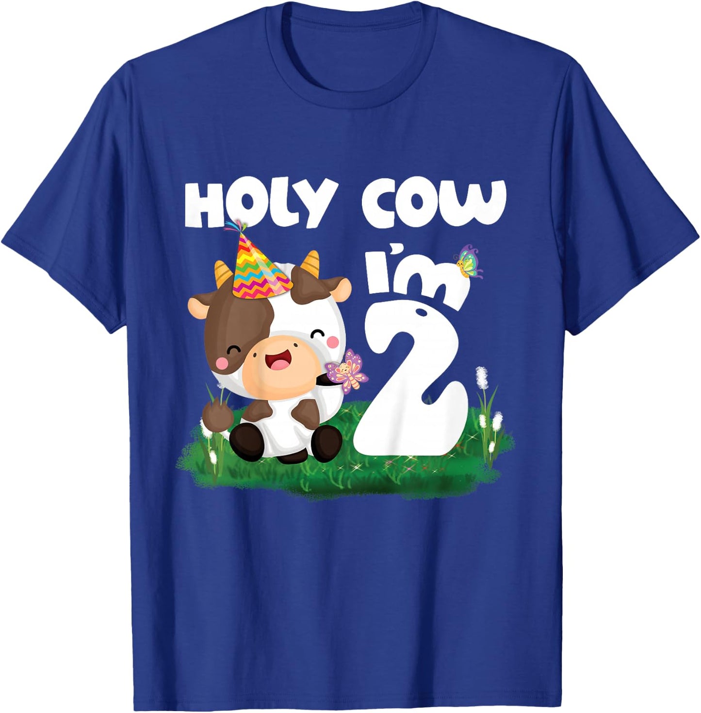 Holy Cow I'm 2 Two Birthday Girl Boy Moo Moo 2nd Birthday T-Shirt - T-Shirt | Royal