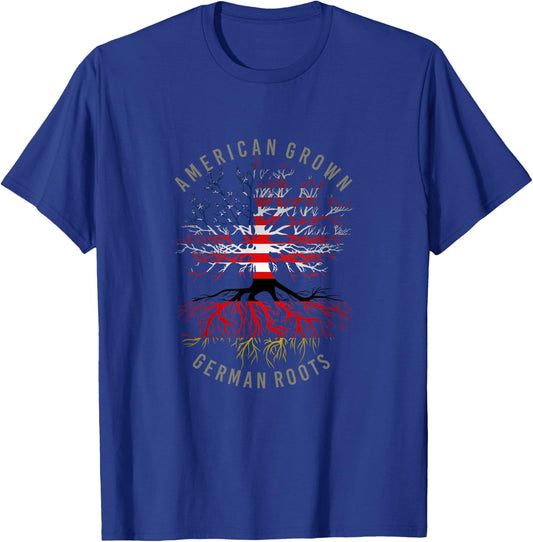American Grown German Roots USA Germany Flag Heritage Tree T-Shirt - T-Shirt | Royal