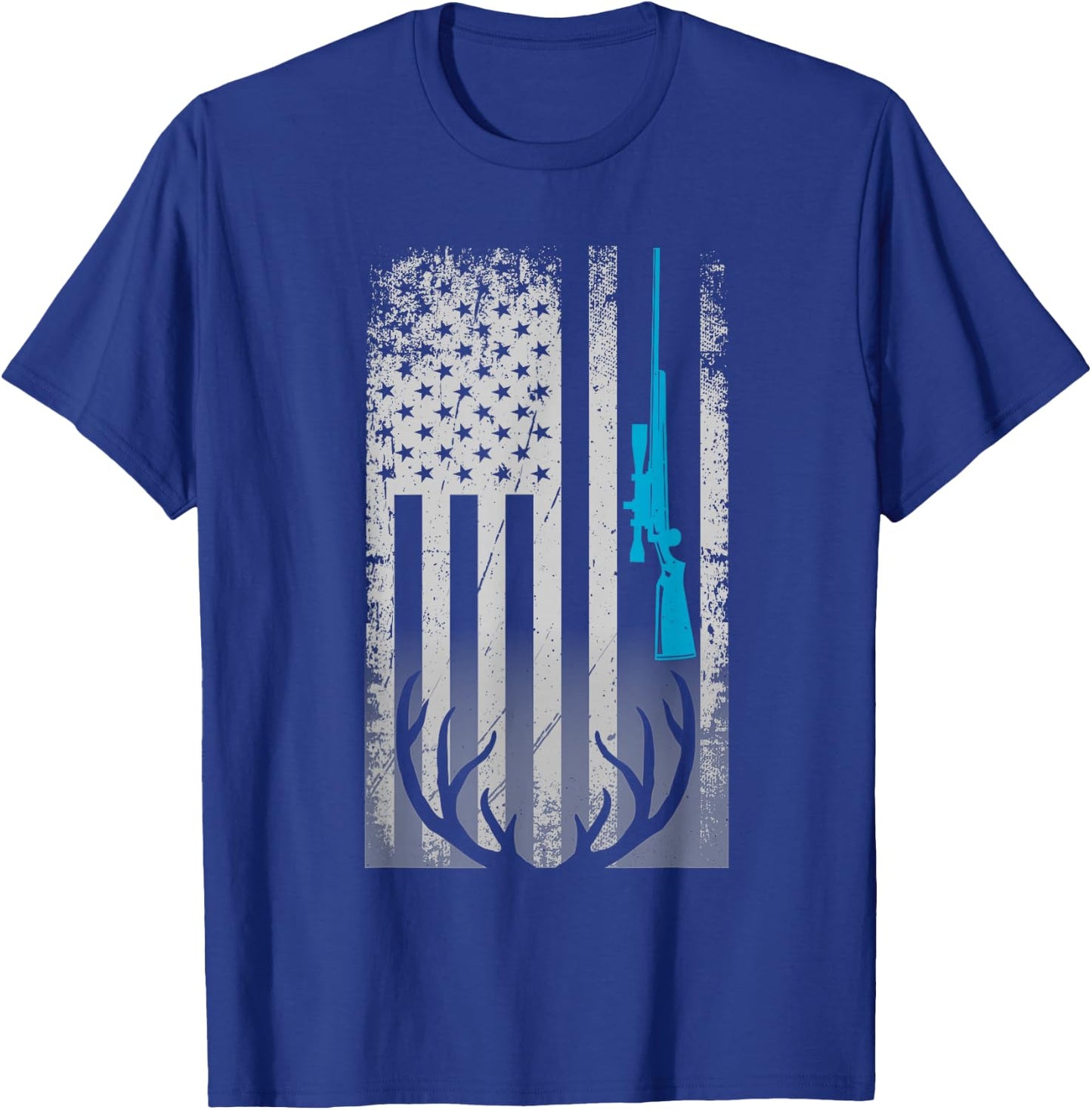 Patriotic American Flag Funny Deer Hunting Love Deer Hunters T-Shirt - T-Shirt | Royal