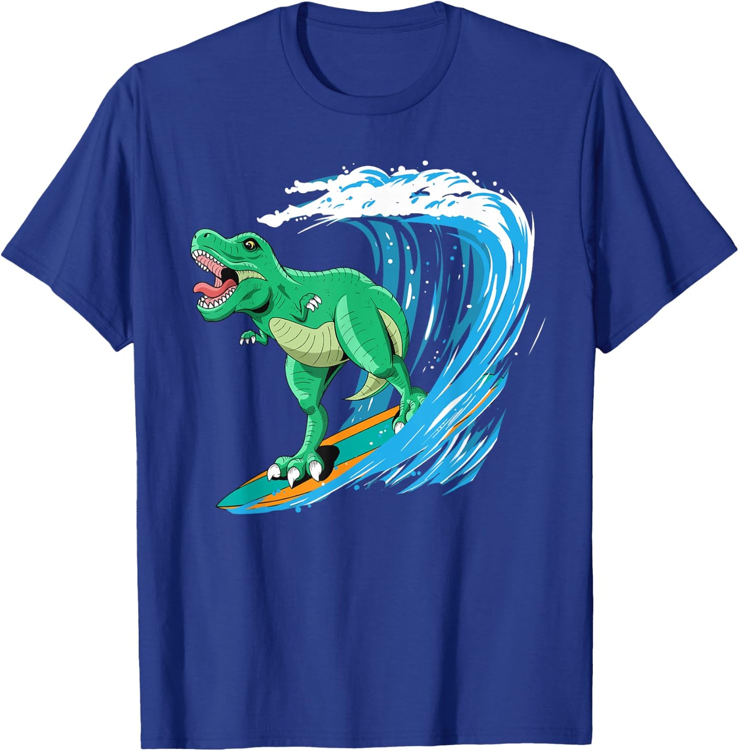 Funny T-Rex Surfing Dinosaur Summer Dino Beach Surfer Men Women Girls Kids T-Shirt - T-Shirt | Royal