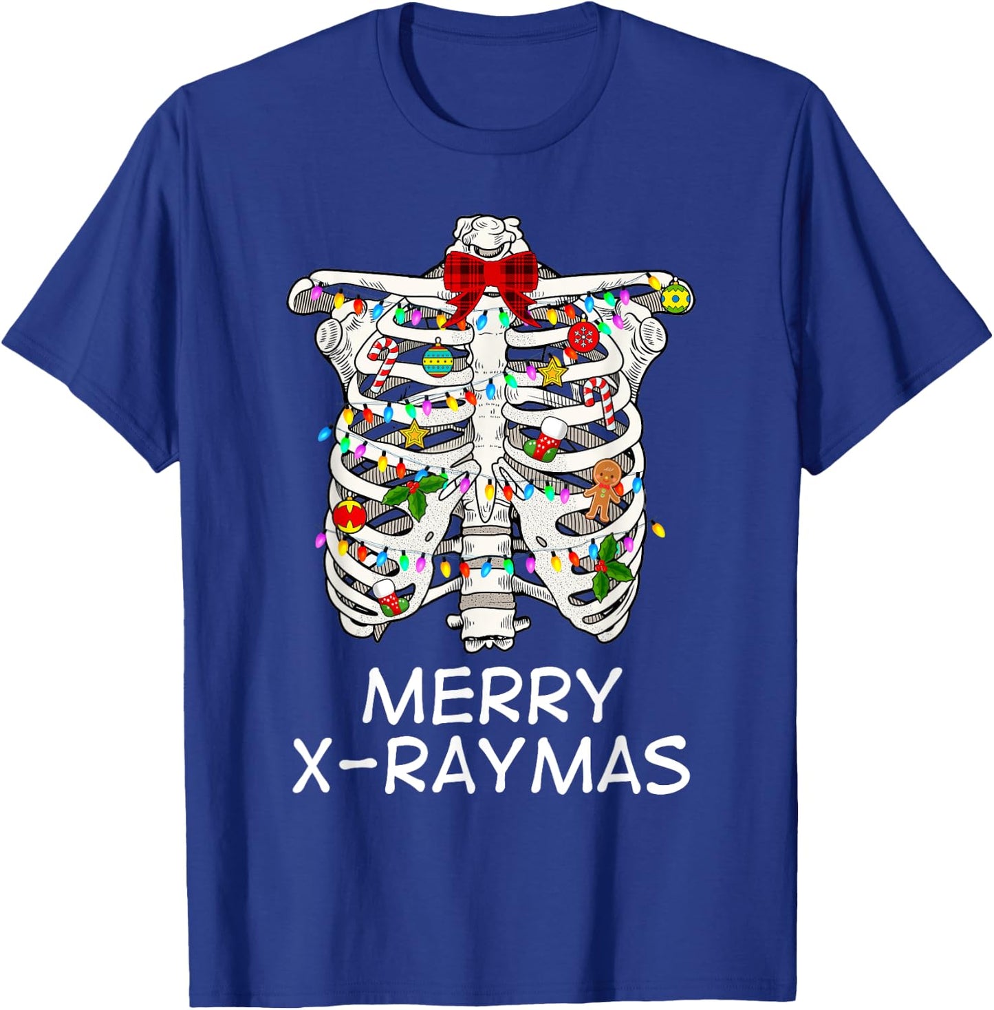 Merry X-Raymas Skeleton Rib Cage Radiology Christmas Gift T-Shirt - T-Shirt | Royal