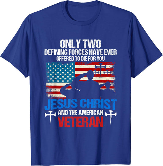 Offered To Die For You Jesus Christ & The American Veteran T-Shirt - T-Shirt | Royal