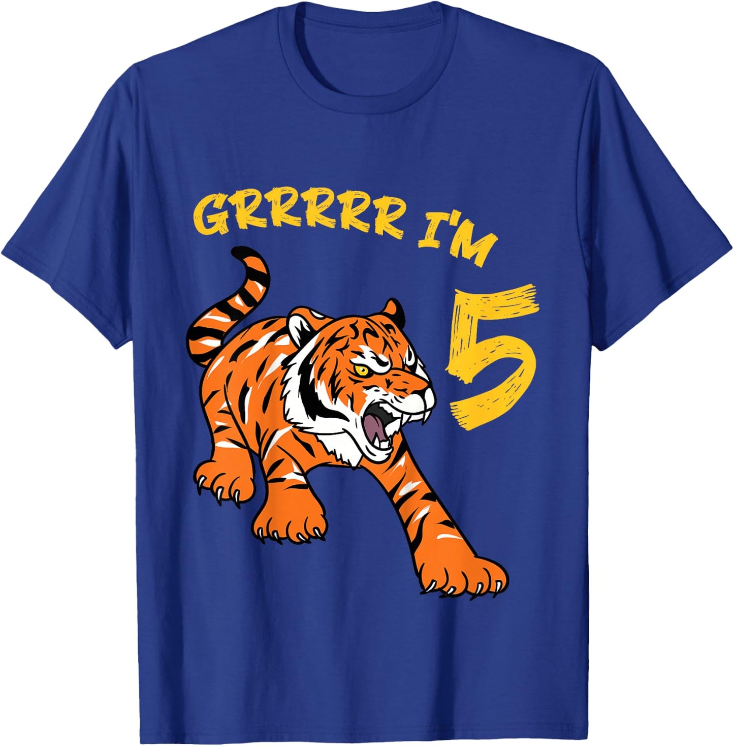5th Birthday Tiger Grrrrr I'm 5 Year Old Boy Girl T-Shirt - T-Shirt | Royal
