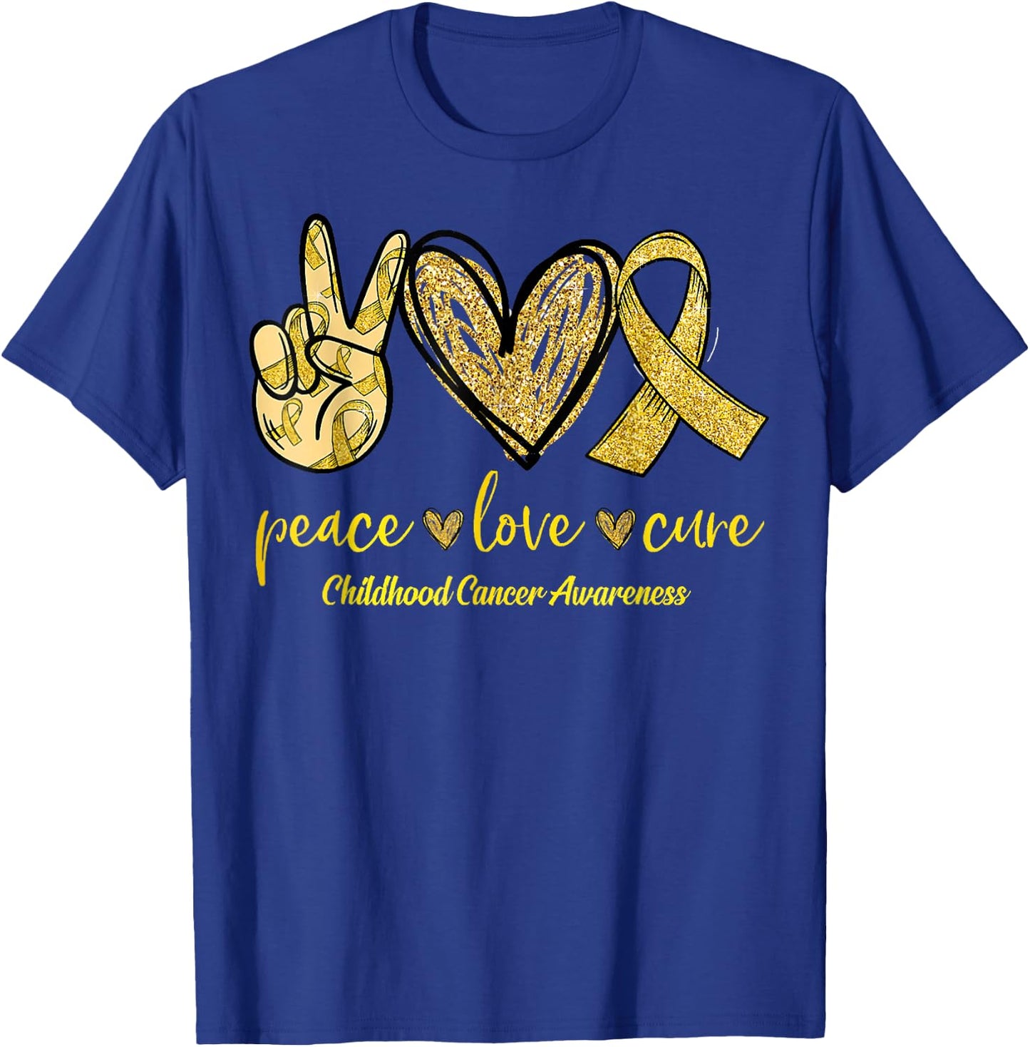 Peace Love Cure Childhood Cancer Awareness Leopart Ribbon T-Shirt - T-Shirt | Royal