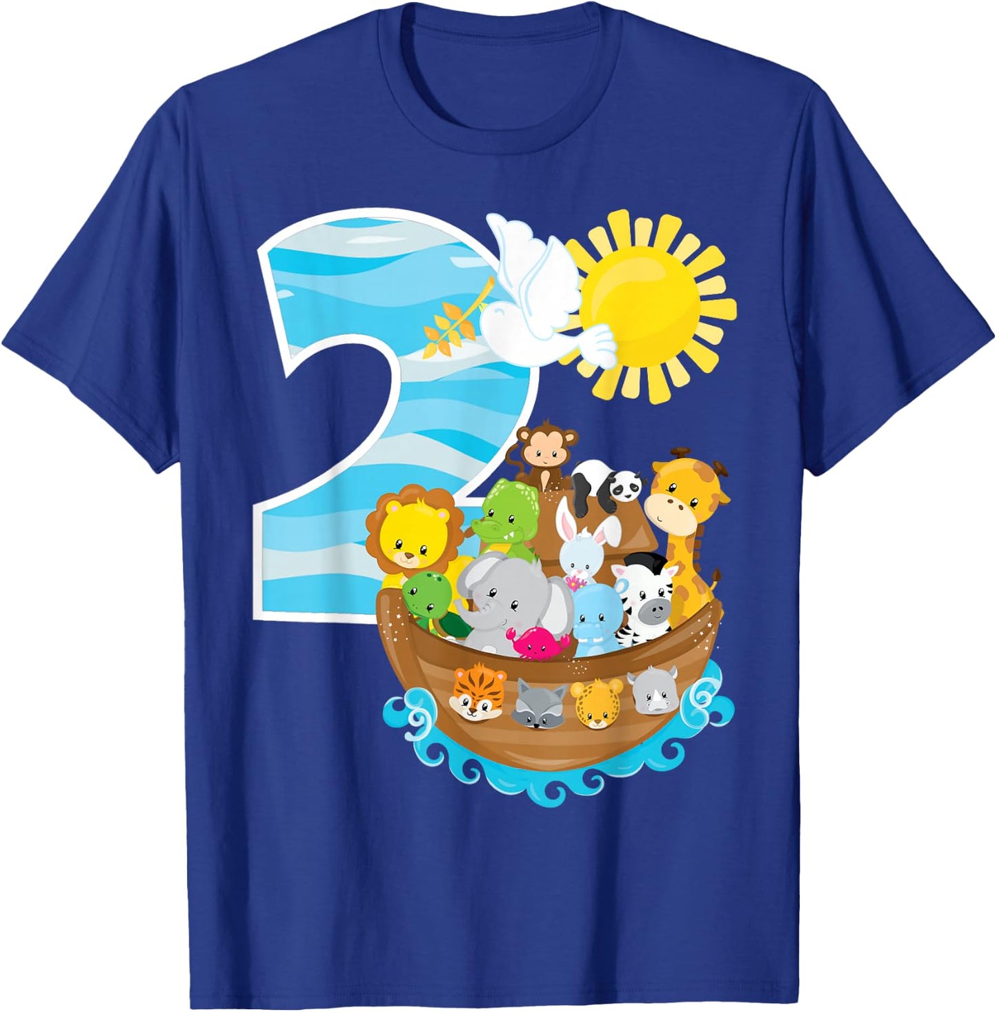 Noah's Ark Birthday Party 2nd Birthday 2 Year Old Toddler T-Shirt - T-Shirt | Royal