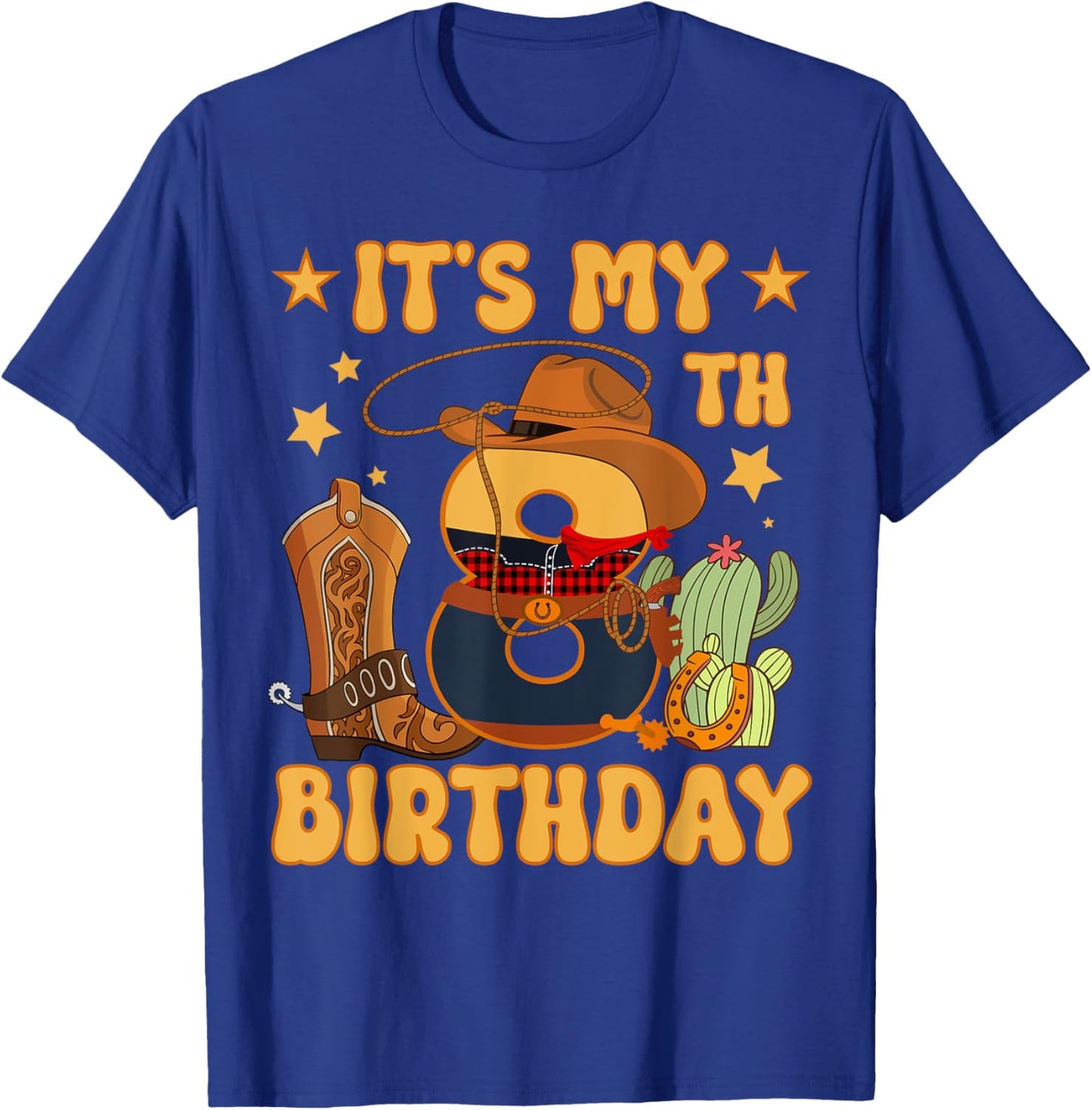 It's My 8th Birthday Cowboy Rodeo Horse 8 Year Old Bday Boy T-Shirt - T-Shirt | Royal